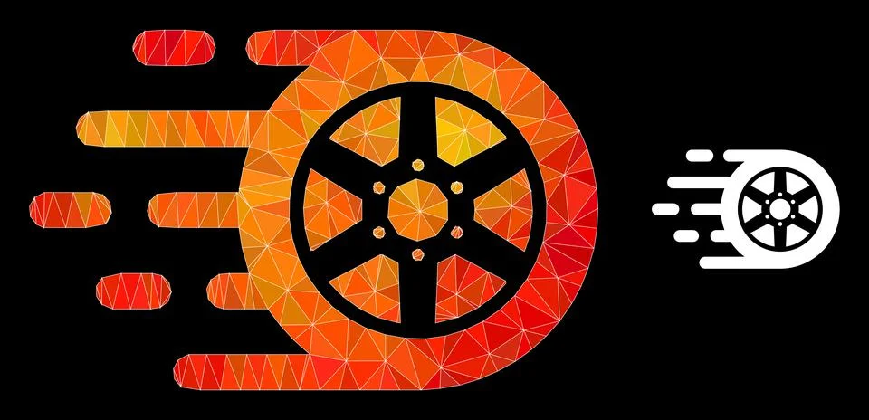 Vector Lowpoly Car Wheel Icon with Flame Gradient Stock Illustration
