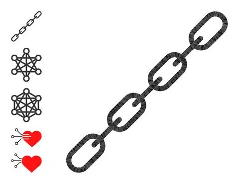 Vector Lowpoly Chain Icon and Additional Icons Stock Illustration