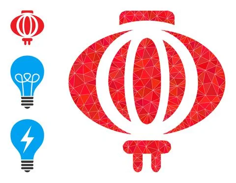 Vector Lowpoly Chinese Lamp Icon with Other Icons 스톡 일러스트