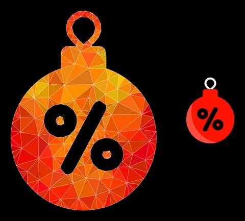 Vector Lowpoly Christmas Discount Ball Icon with Orange Colored Gradient Illustrazione stock