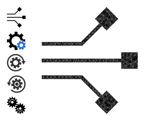 Vector Lowpoly Circuit Nodes Icon and Additional Icons Stock Illustration