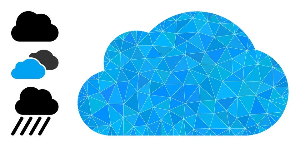 Vector Lowpoly Cloud Icon and Bonus Icons Stock Illustration