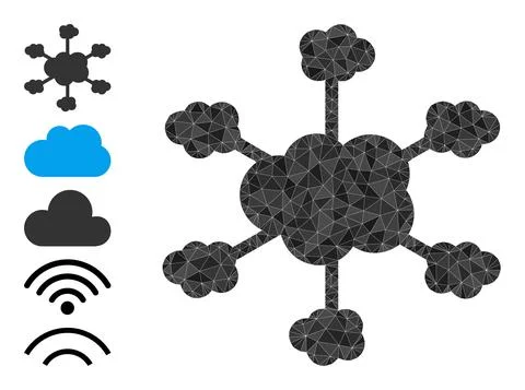 Vector Lowpoly Cloud Network Icon and Additional Icons Stock Illustration