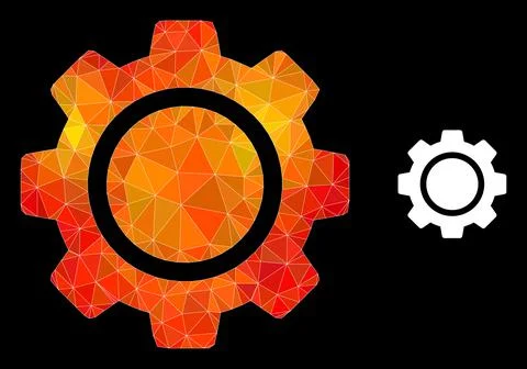 Vector Lowpoly Cog Wheel Icon with Orange Colored Gradient Stock Illustration