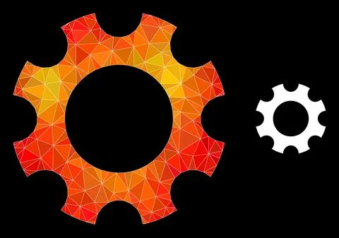 Vector Lowpoly Cogwheel Icon with Orange Colored Gradient Stock Illustration