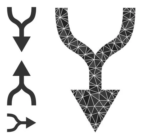 Vector Lowpoly Combine Arrow Down Icon with Other Icons Stock Illustration