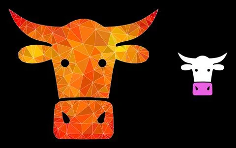 Vector Lowpoly Cow Head Icon with Orange Colored Gradient イラスト素材