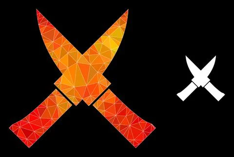 Vector Lowpoly Crossing Knives Icon with Fire Gradient Stock Illustration