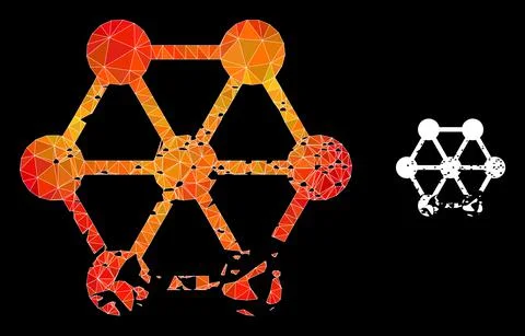 Vector Lowpoly Damaged Blockchain Icon with Fire Gradient 스톡 일러스트