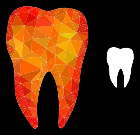 Vector Lowpoly Dental Tooth Icon with Fire Gradient Stock Illustration