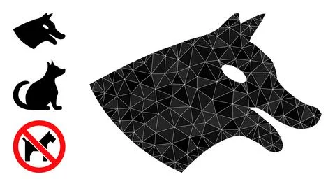 Vector Lowpoly Dog Head Icon with Other Icons 스톡 일러스트