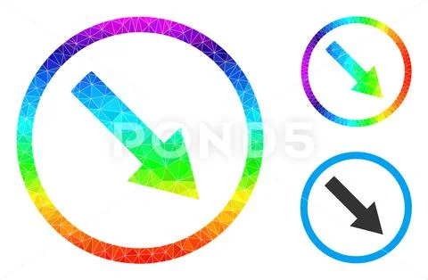 Vector Lowpoly Down-Right Rounded Arrow Icon with Spectrum Gradient ...