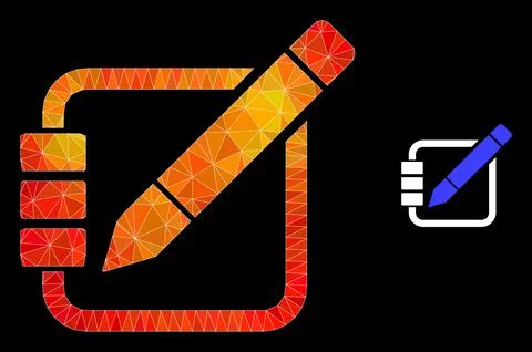 Vector Lowpoly Edit Records Icon with Fire Gradient Stock Illustration