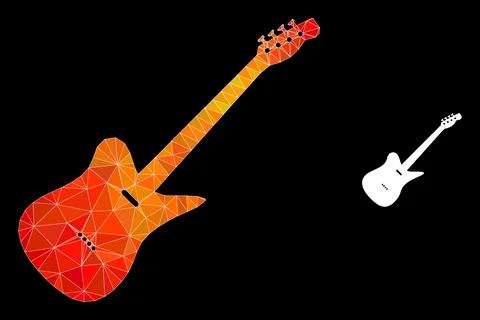 Vector Lowpoly Electric Guitar Icon with Flame Gradient Stock Illustration
