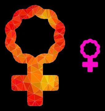 Vector Lowpoly Female Cell Symbol Icon with Flame Gradient Stock Illustration
