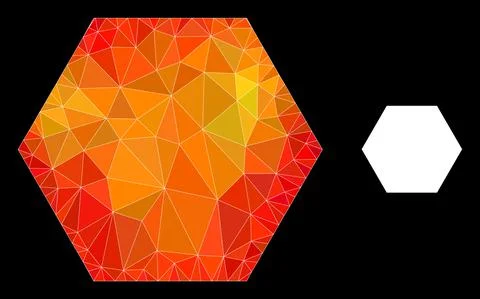 Vector Lowpoly Filled Hexagon Icon with Flame Gradient Stock Illustration