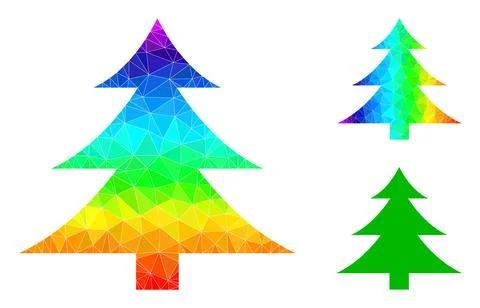 Vector Lowpoly Fir-Tree Icon with Spectrum Gradient Stock Illustration