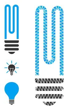 Vector Lowpoly Fluorescent Bulb Icon with Bonus Icons 스톡 일러스트