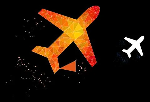 Vector Lowpoly Flying Air Liner Icon with Fire Gradient Stock Illustration
