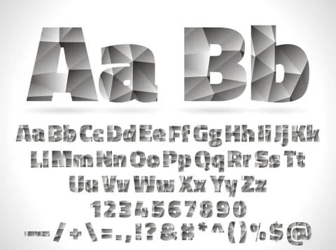 Vector Lowpoly Font alphabet with numbers and symbols Illustrazione stock