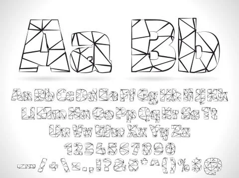 Vector Lowpoly Font alphabet with numbers and symbols Stock Illustration