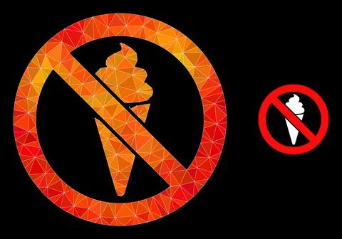 Vector Lowpoly Forbidden Ice Cream Icon with Flame Gradient 스톡 일러스트