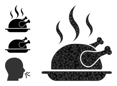 Vector Lowpoly Fried Chicken Aroma Icon with Similar Icons Stock Illustration