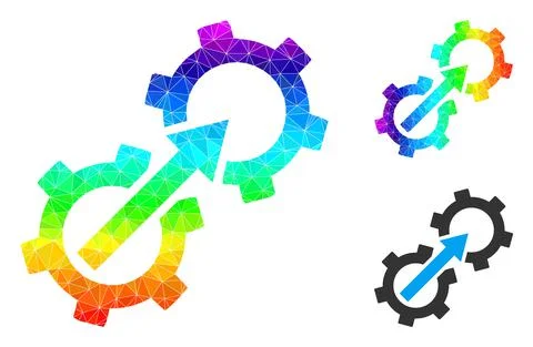 Vector Lowpoly Gear Integration Icon with Rainbow Gradient イラスト素材