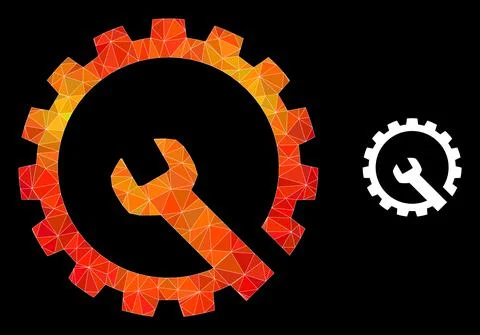 Vector Lowpoly Gear Repair Icon with Flame Gradient 스톡 일러스트