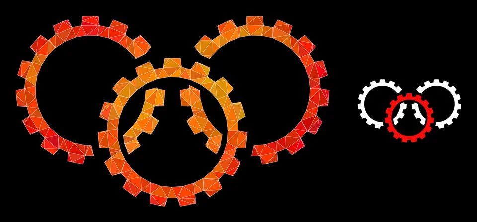 Vector Lowpoly Gears Icon with Flame Gradient Illustrazione stock