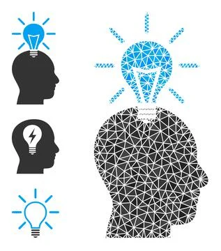 Vector Lowpoly Genius Bulb Icon with Other Icons Illustrazione stock