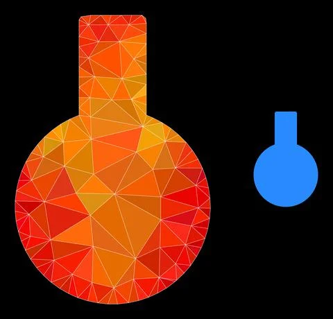 Vector Lowpoly Glass Flask Icon with Flame Gradient Illustrazione stock