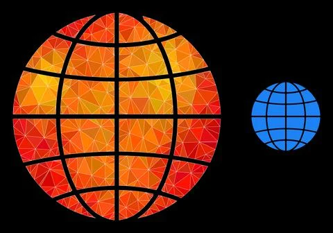 Vector Lowpoly Globe Icon with Orange Colored Gradient Stock Illustration