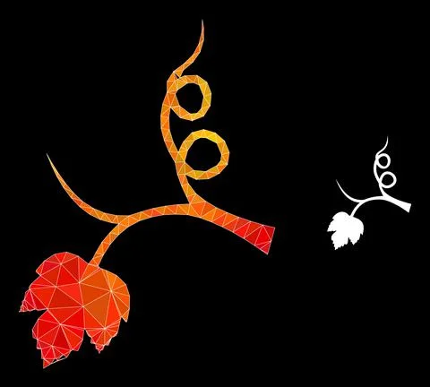 Vector Lowpoly Grape Sprout Icon with Flame Gradient Stock Illustration