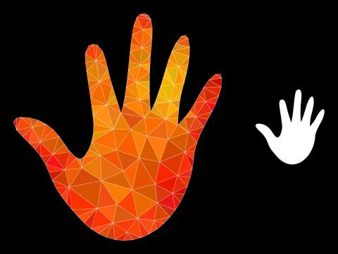 Vector Lowpoly Hand Icon with Fire Gradient Stock Illustration
