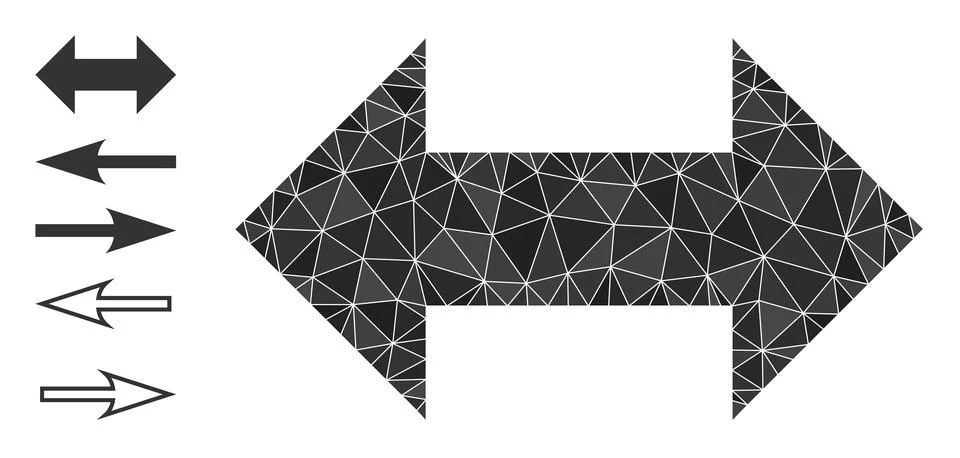 Vector Lowpoly Horizontal Exchange Arrows Icon with Bonus Icons Stock Illustration