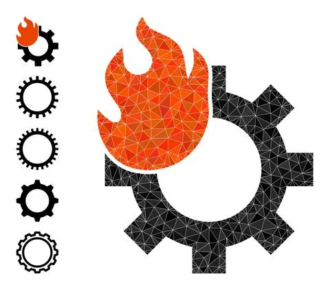 Vector Lowpoly Hot Gear Icon and More Icons Stock Illustration