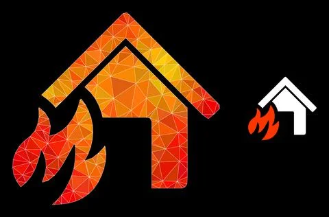 Vector Lowpoly House Fire Disaster Icon with Flame Gradient 스톡 일러스트