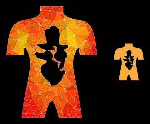 Vector Lowpoly Human Anatomy Icon with Flame Gradient Stock Illustration