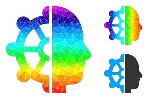 Vector Lowpoly Intellect Icon with Spectral Colored Gradient Stock Illustration