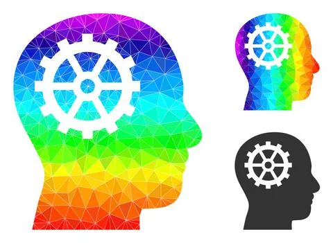 Vector Lowpoly Intellect Icon with Spectrum Gradient Stock Illustration