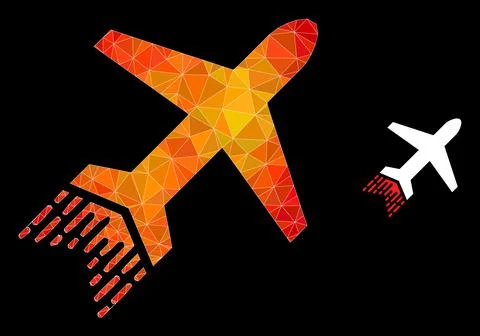 Vector Lowpoly Jet Liner Icon with Flame Gradient Illustrazione stock