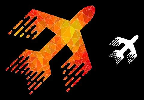 Vector Lowpoly Jet Plane Icon with Flame Gradient Illustrazione stock