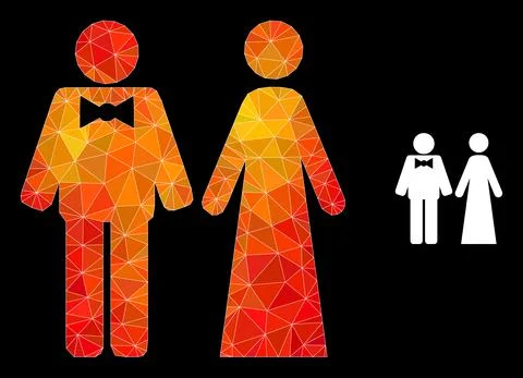 Vector Lowpoly Just Married Persons Icon with Fire Gradient Stock Illustration