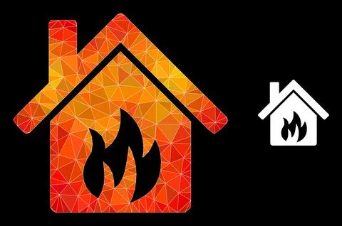 Vector Lowpoly Kitchen Building Icon with Fire Gradient 스톡 일러스트
