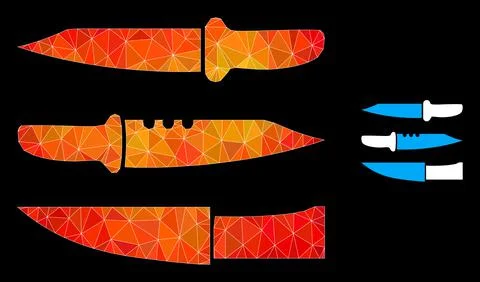 Vector Lowpoly Knives Icon with Fire Gradient 스톡 일러스트
