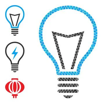 Vector Lowpoly Lamp Bulb Icon and Bonus Icons 스톡 일러스트