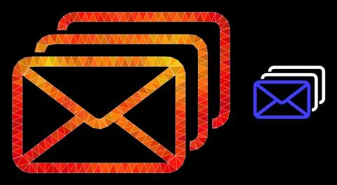 Vector Lowpoly Mail Queue Icon with Orange Colored Gradient Stock Illustration
