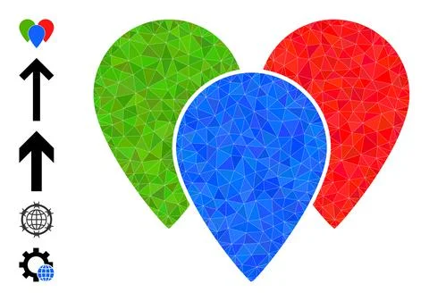 Vector Lowpoly Map Pointers Icon and Other Icons Stock Illustration