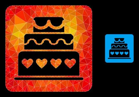 Vector Lowpoly Marriage Cake Icon with Flame Gradient Stock Illustration